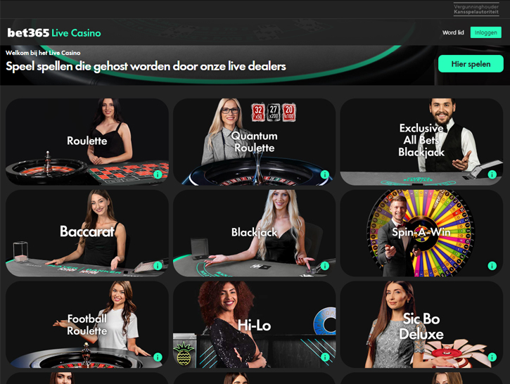 Live casino van Bet365 in 2024