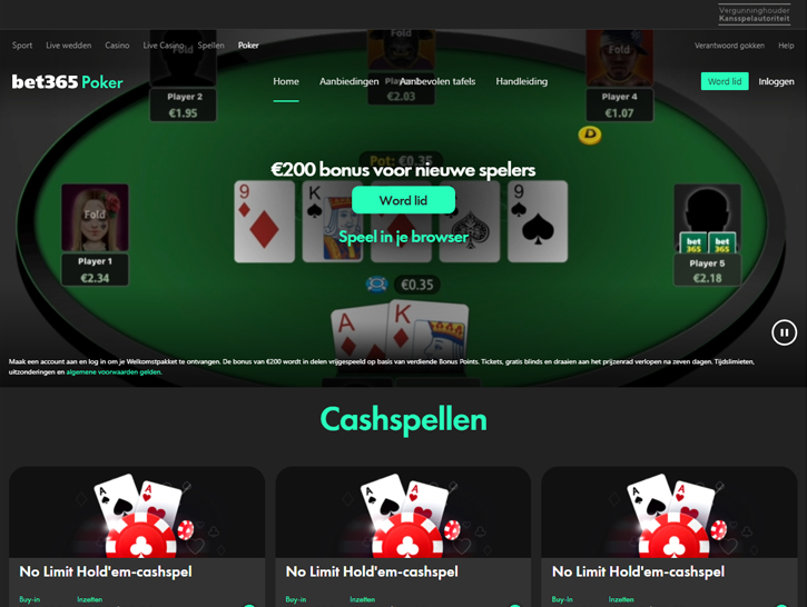 Poker van Bet365 in 2023
