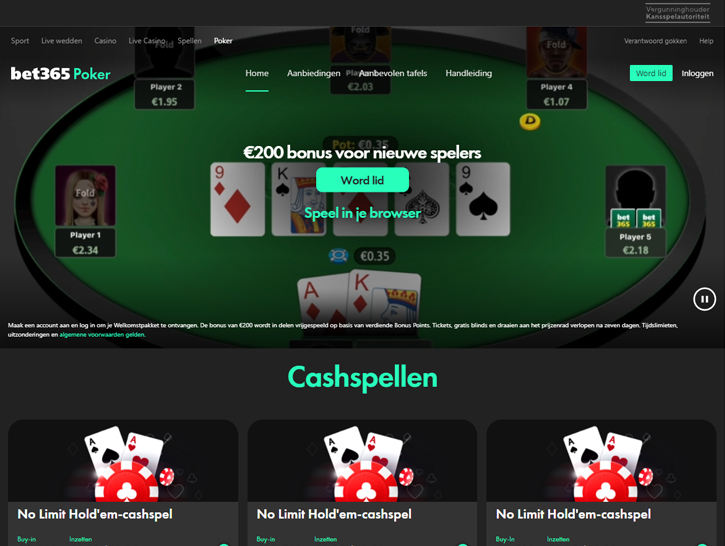 Poker van Bet365 in 2024