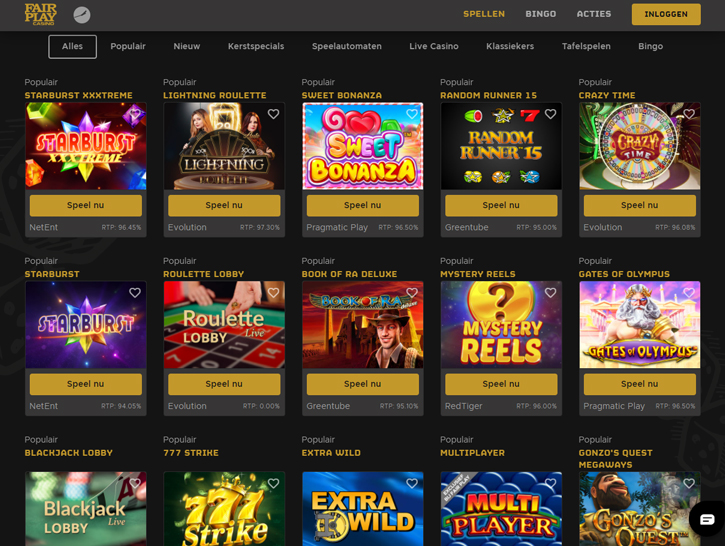 Spellen van Fair Play Online Casino in 2024