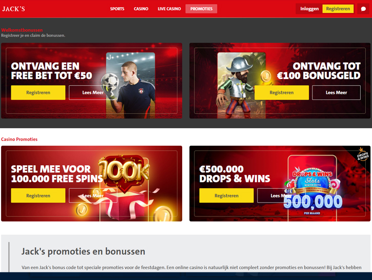 Bonussen van Jack's Casino & Sports in 2023