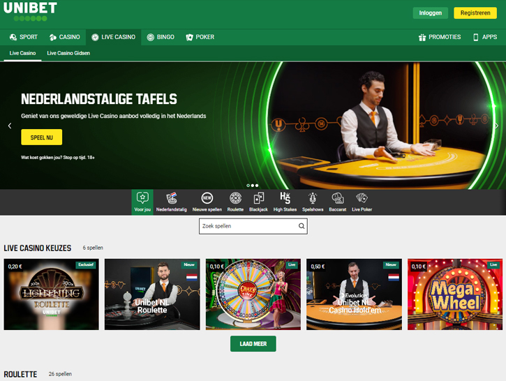 Live casino van Unibet in 2022