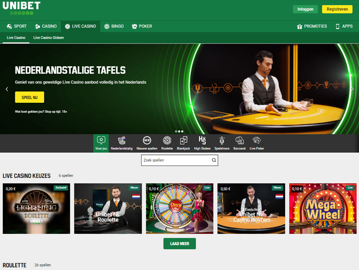 Live casino van Unibet in 2024