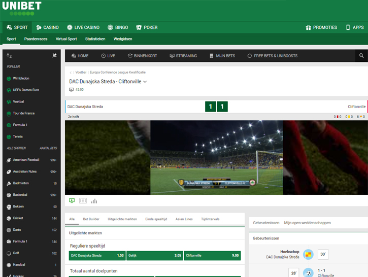 Live voetbal kijken bij Unibet in 2024