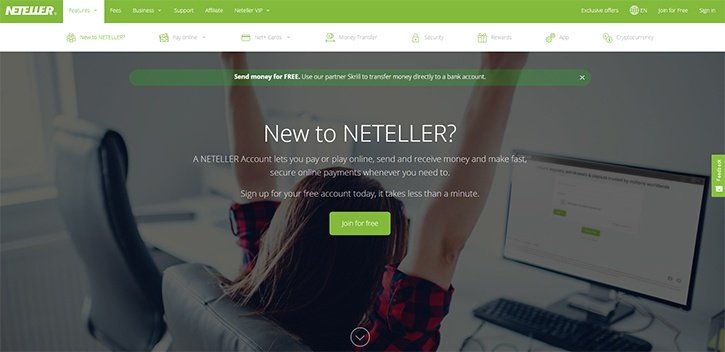 De website van Neteller om te storten bij een online casino